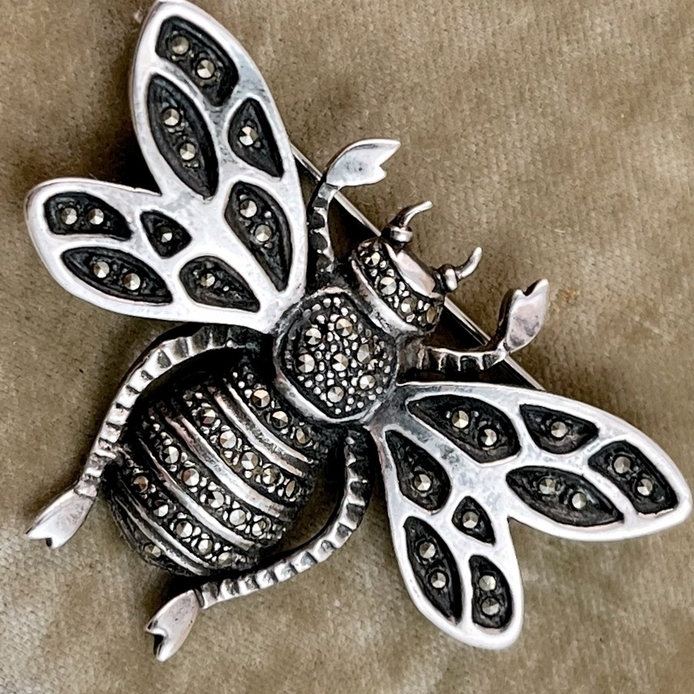 Vintage Sterling Marcasite Bug Brooch